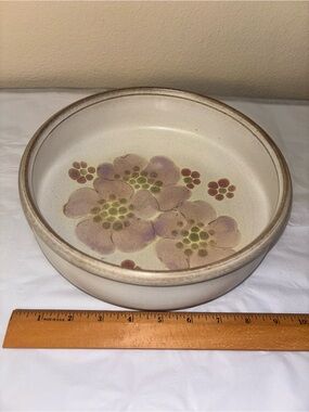 Denby Made in England  Floral Ceramic Casserole Dish with Pink and Green Motif